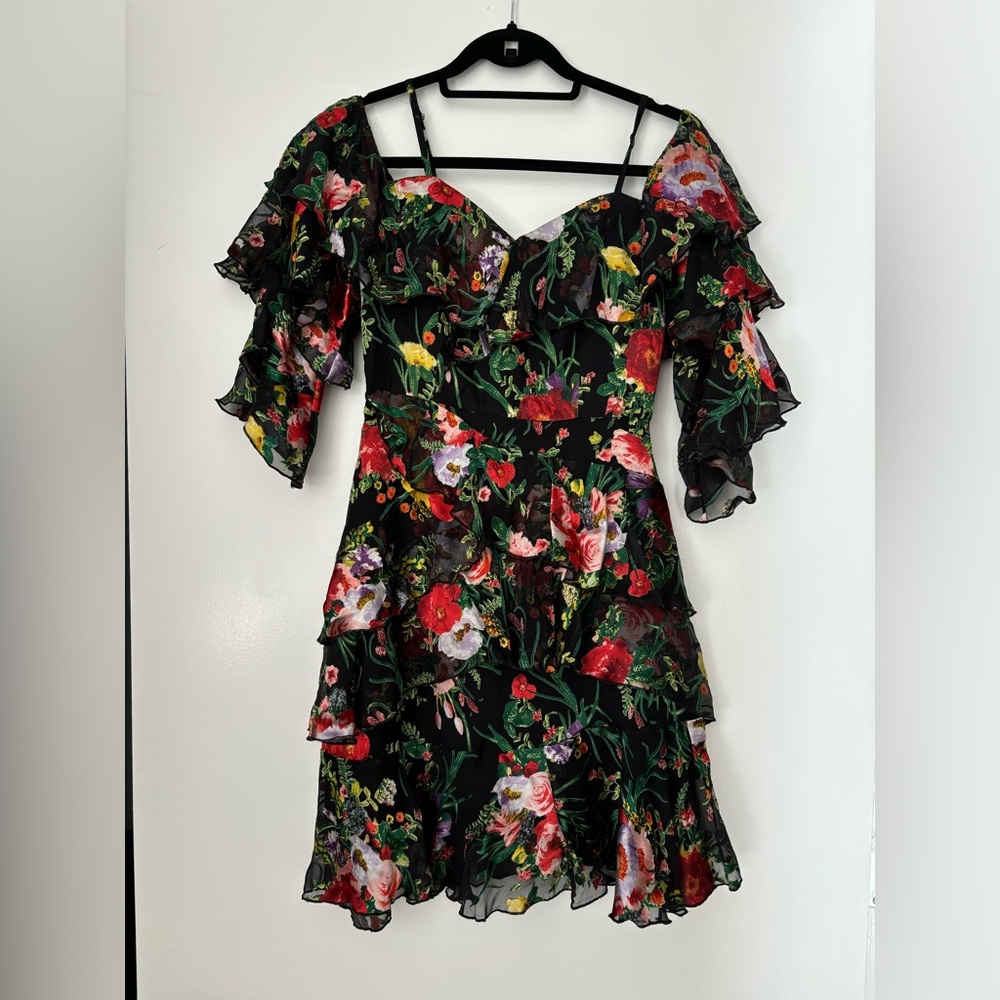 Alice and Olivia Florentina Ruffled Cold-Shoulder Dress